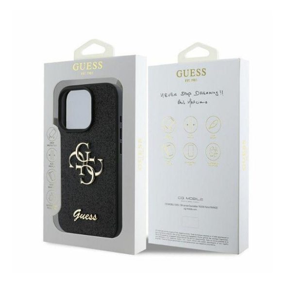 Guess Fixed Glitter Big 4G Apple iPhone 16 Pro hátlap tok, fekete