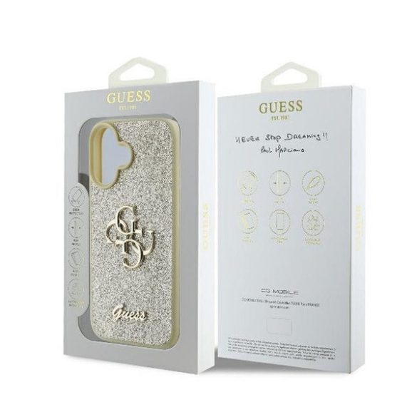 Guess Fixed Glitter Big 4G Apple iPhone 16 Plus hátlap tok, arany 