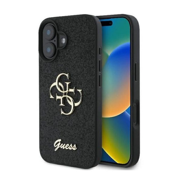 Guess Fixed Glitter Big 4G Apple iPhone 16 Plus hátlap tok, fekete