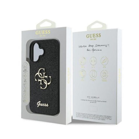 Guess Fixed Glitter Big 4G Apple iPhone 16 Plus hátlap tok, fekete