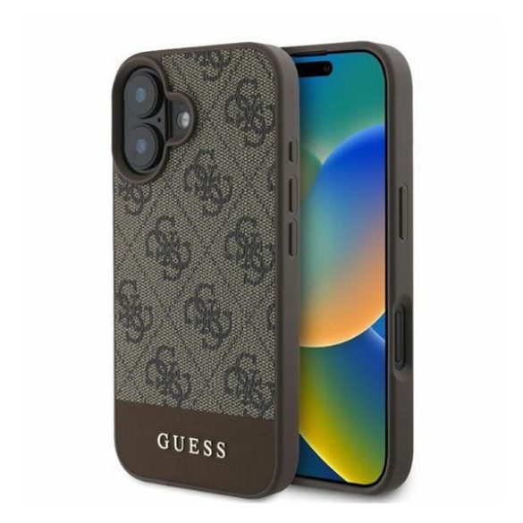 Guess 4G Bottom Stripe Apple iPhone 16 hátlap tok, barna