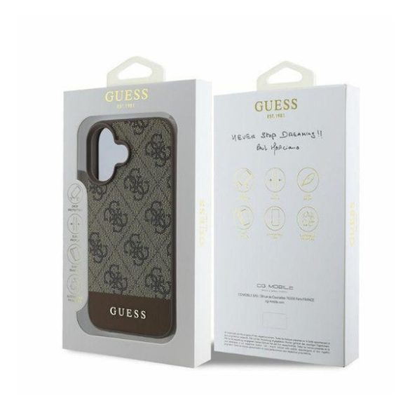 Guess 4G Bottom Stripe Apple iPhone 16 hátlap tok, barna