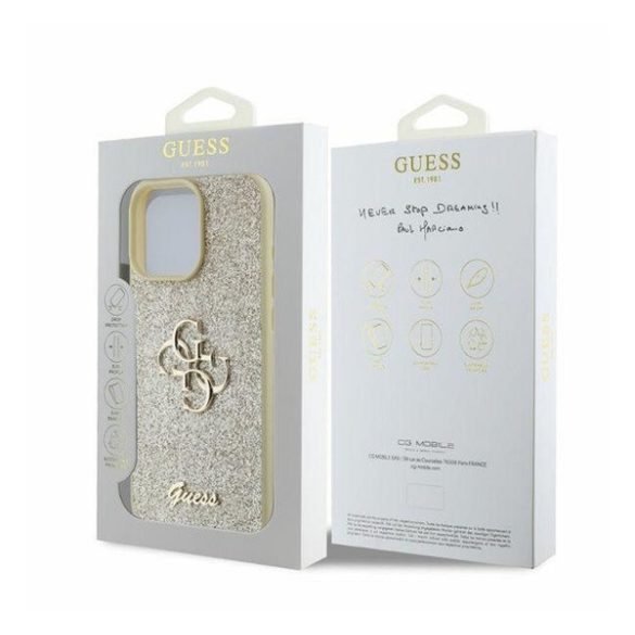 Guess Fixed Glitter Big 4G Apple iPhone 16 Pro Max hátlap tok, arany 