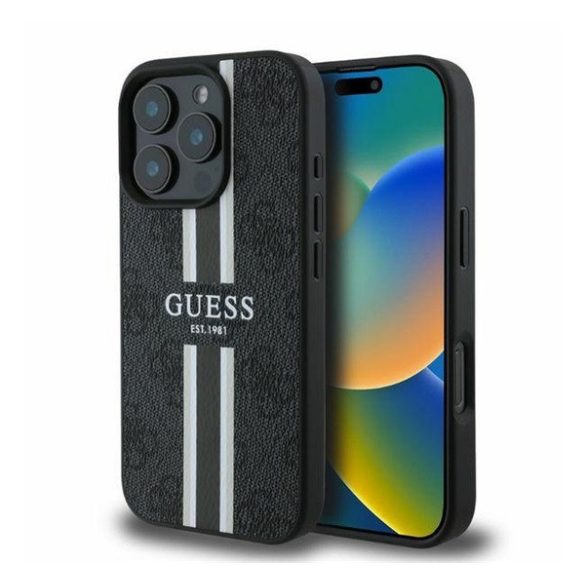 Guess 4G Printed Stripes MagSafe Apple iPhone 16 Pro hátlap tok, fekete