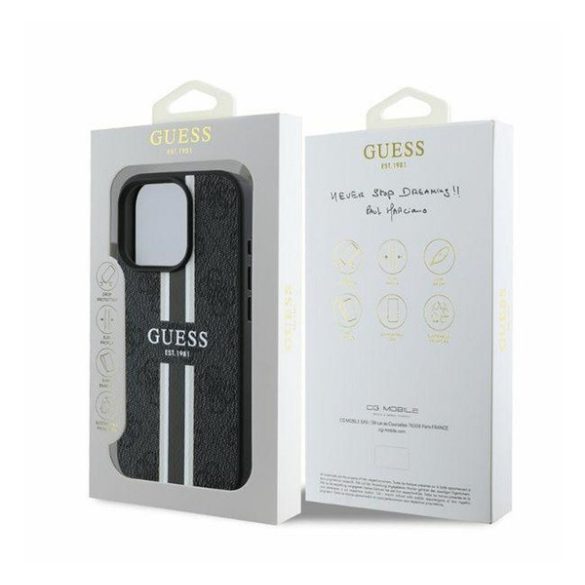 Guess 4G Printed Stripes MagSafe Apple iPhone 16 Pro hátlap tok, fekete