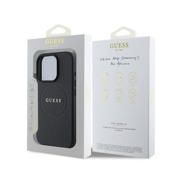 Guess PU Grained Classic Logo MagSafe Apple iPhone 16 Pro MagSafe kompatibilis hátlap tok, fekete