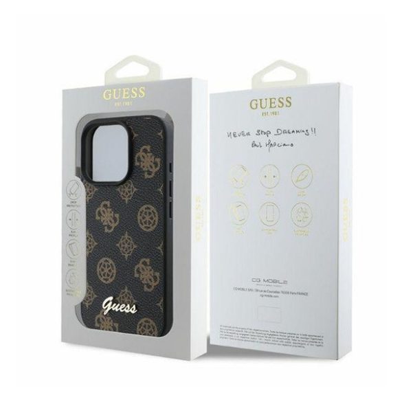 Guess Peony Script Apple iPhone 16 Pro MagSafe kompatibilis hátlap tok, fekete