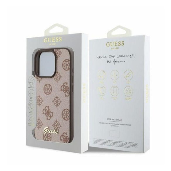 Guess Peony Script Apple iPhone 16 Pro MagSafe kompatibilis hátlap tok, barna