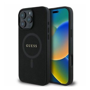 Guess Saffiano Classic Logo Apple iPhone 16 Pro Magsafe kompatibilis hátlap tok, fekete