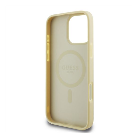 Guess Saffiano Peony Classic Logo Apple iPhone 16 Pro Magsafe kompatibilis hátlap tok, arany