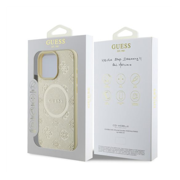 Guess Saffiano Peony Classic Logo Apple iPhone 16 Pro Magsafe kompatibilis hátlap tok, arany