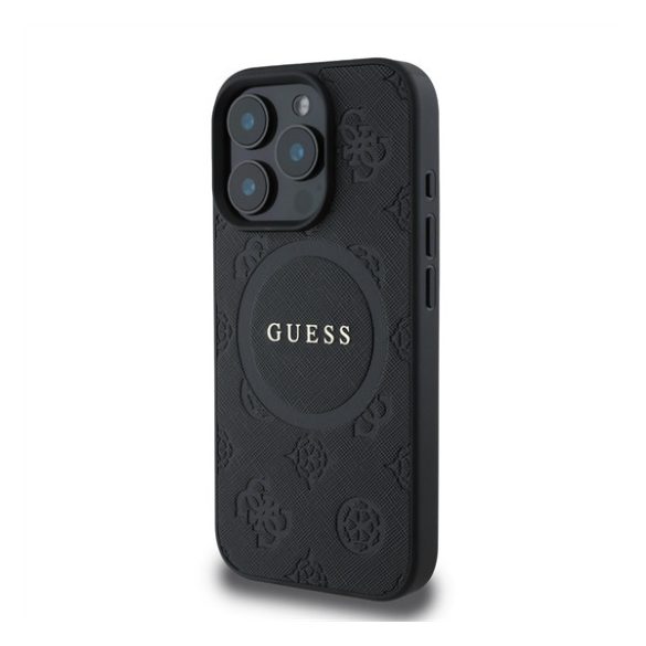 Guess Saffiano Peony Classic Logo Apple iPhone 16 Pro Magsafe kompatibilis hátlap tok, fekete