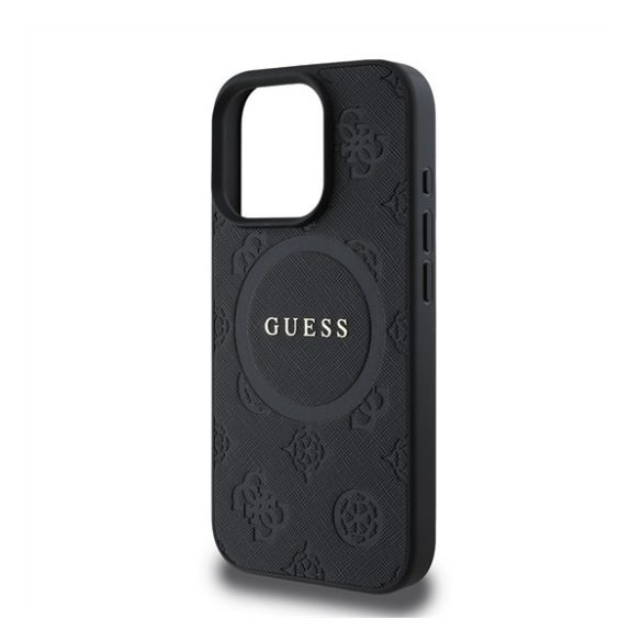 Guess Saffiano Peony Classic Logo Apple iPhone 16 Pro Magsafe kompatibilis hátlap tok, fekete