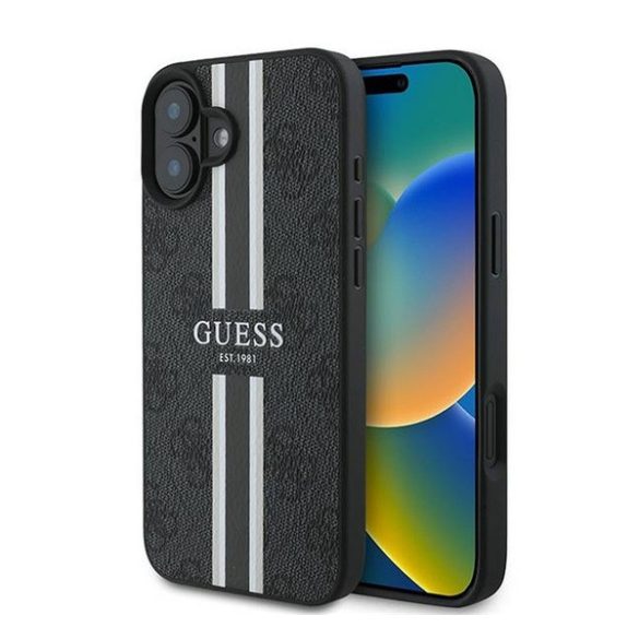 Guess 4G Printed Stripes MagSafe Apple iPhone 16 Plus hátlap tok, fekete