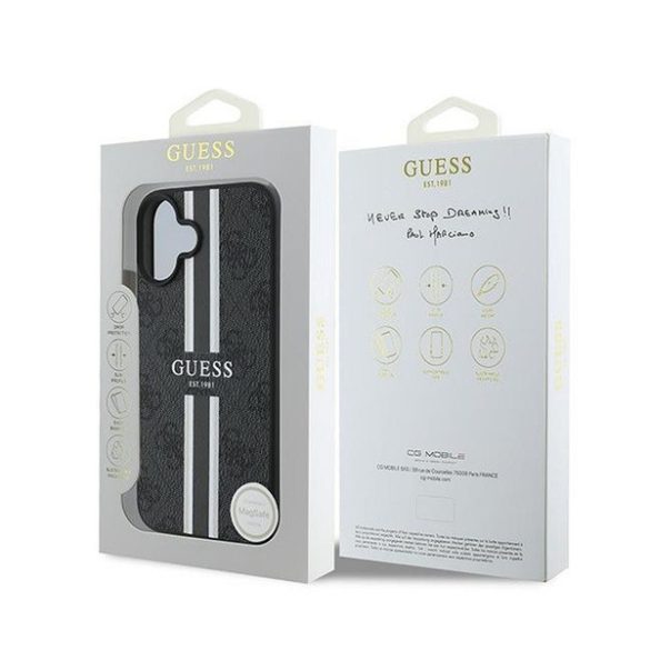 Guess 4G Printed Stripes MagSafe Apple iPhone 16 Plus hátlap tok, fekete