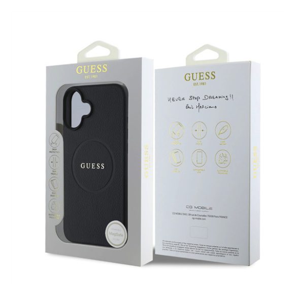 Guess PU Grained Classic Logo MagSafe Apple iPhone 16 Plus MagSafe kompatibilis hátlap tok, fekete