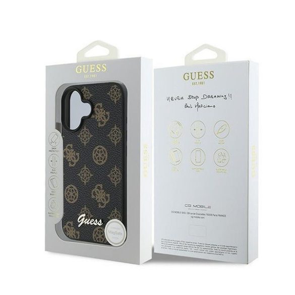 Guess Peony Script Apple iPhone 16 Plus MagSafe kompatibilis tok, fekete