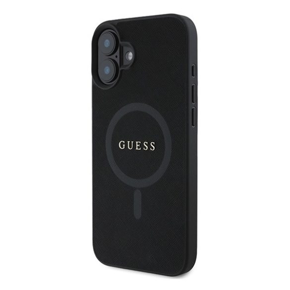 Guess Saffiano Classic Logo Apple iPhone 16 Plus Magsafe kompatibilis hátlap tok, fekete