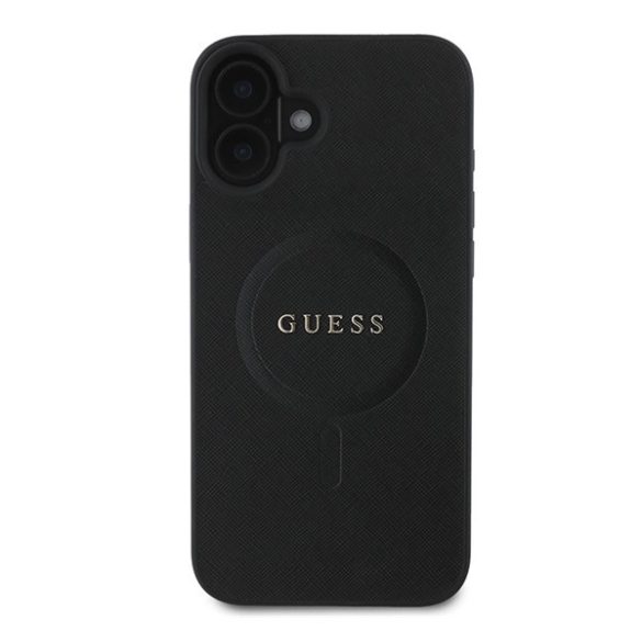 Guess Saffiano Classic Logo Apple iPhone 16 Plus Magsafe kompatibilis hátlap tok, fekete