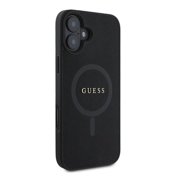 Guess Saffiano Classic Logo Apple iPhone 16 Plus Magsafe kompatibilis hátlap tok, fekete