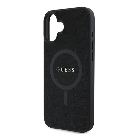 Guess Saffiano Classic Logo Apple iPhone 16 Plus Magsafe kompatibilis hátlap tok, fekete