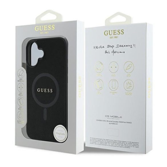 Guess Saffiano Classic Logo Apple iPhone 16 Plus Magsafe kompatibilis hátlap tok, fekete