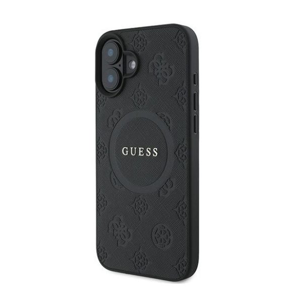 Guess Saffiano Peony Classic Logo Apple iPhone 16 Plus Magsafe kompatibilis hátlap tok, fekete