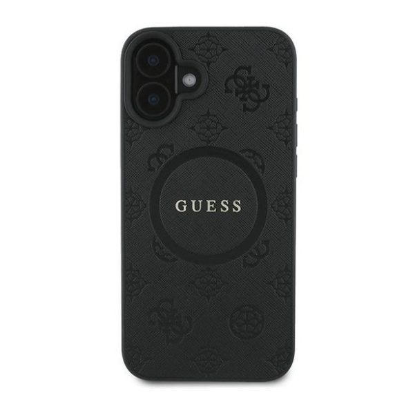 Guess Saffiano Peony Classic Logo Apple iPhone 16 Plus Magsafe kompatibilis hátlap tok, fekete