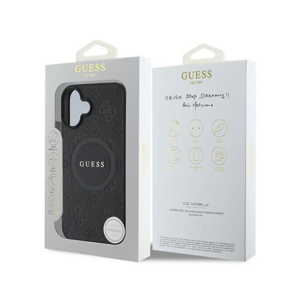 Guess Saffiano Peony Classic Logo Apple iPhone 16 Plus Magsafe kompatibilis hátlap tok, fekete