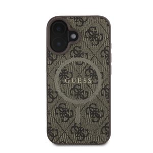 Guess 4G Ring Classic Logo Apple iPhone 16 hátlap tok, barna