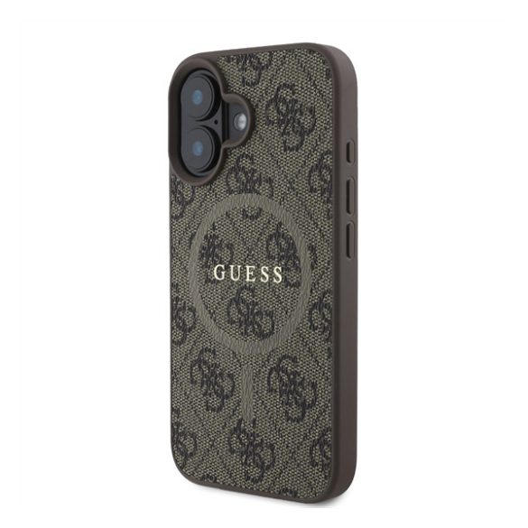 Guess 4G Ring Classic Logo Apple iPhone 16 hátlap tok, barna