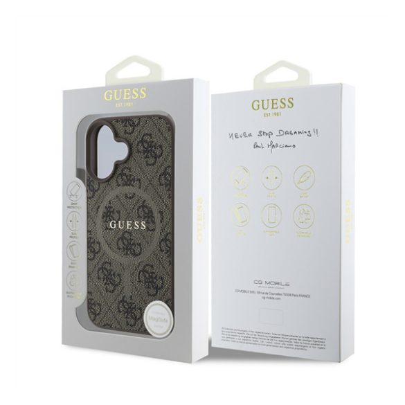 Guess 4G Ring Classic Logo Apple iPhone 16 hátlap tok, barna