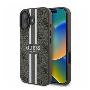 Guess 4G Printed Stripes MagSafe Apple iPhone 16 hátlap tok, barna