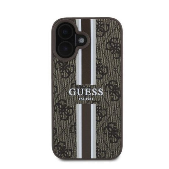 Guess 4G Printed Stripes MagSafe Apple iPhone 16 hátlap tok, barna