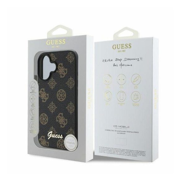 Guess Peony Script Apple iPhone 16 MagSafe kompatibilis hátlap tok, fekete