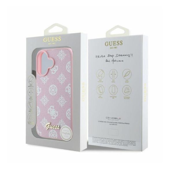 Guess Peony Script Apple iPhone 16 MagSafe kompatibilis hátlap tol, rózsaszín