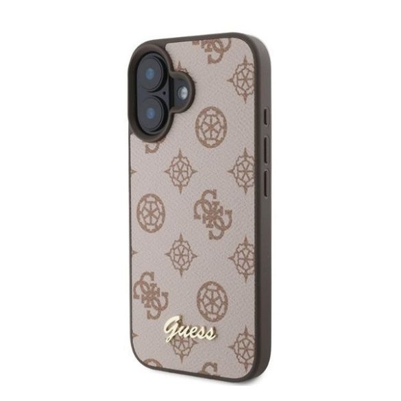 Guess Peony Script Apple iPhone 16 MagSafe kompatibilis hátlap tok, barna