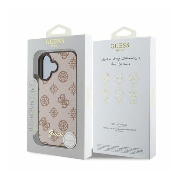 Guess Peony Script Apple iPhone 16 MagSafe kompatibilis hátlap tok, barna