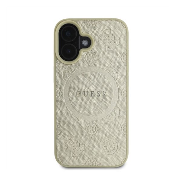 Guess Saffiano Peony Classic Logo Apple iPhone 16 Magsafe kompatibilis hátlap tok, arany