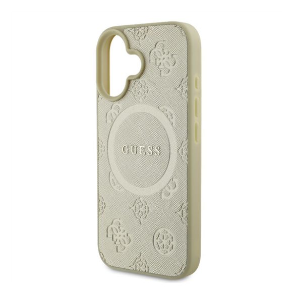 Guess Saffiano Peony Classic Logo Apple iPhone 16 Magsafe kompatibilis hátlap tok, arany