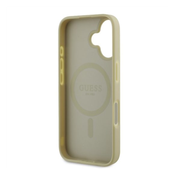 Guess Saffiano Peony Classic Logo Apple iPhone 16 Magsafe kompatibilis hátlap tok, arany