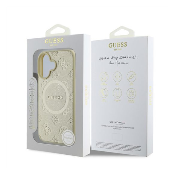 Guess Saffiano Peony Classic Logo Apple iPhone 16 Magsafe kompatibilis hátlap tok, arany