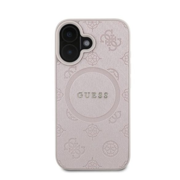 Guess Saffiano Peony Classic Logo Apple iPhone 16 Magsafe kompatibilis hátlap tok, rózsaszín