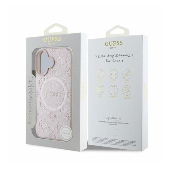 Guess Saffiano Peony Classic Logo Apple iPhone 16 Magsafe kompatibilis hátlap tok, rózsaszín