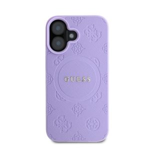 Guess Saffiano Peony Classic Logo Apple iPhone 16 Magsafe kompatibilis hátlap tok, lila