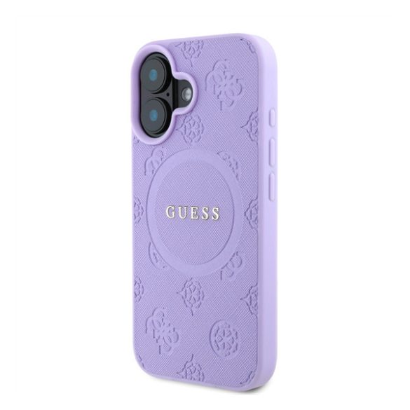 Guess Saffiano Peony Classic Logo Apple iPhone 16 Magsafe kompatibilis hátlap tok, lila