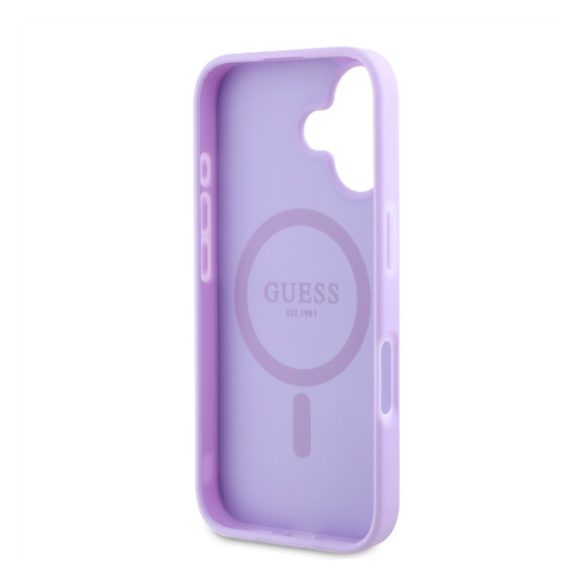 Guess Saffiano Peony Classic Logo Apple iPhone 16 Magsafe kompatibilis hátlap tok, lila