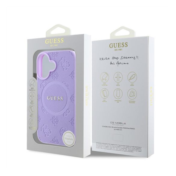 Guess Saffiano Peony Classic Logo Apple iPhone 16 Magsafe kompatibilis hátlap tok, lila