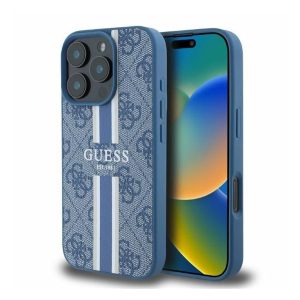 Guess 4G Printed Stripes MagSafe Apple iPhone 16 Pro Max hátlap tok, kék