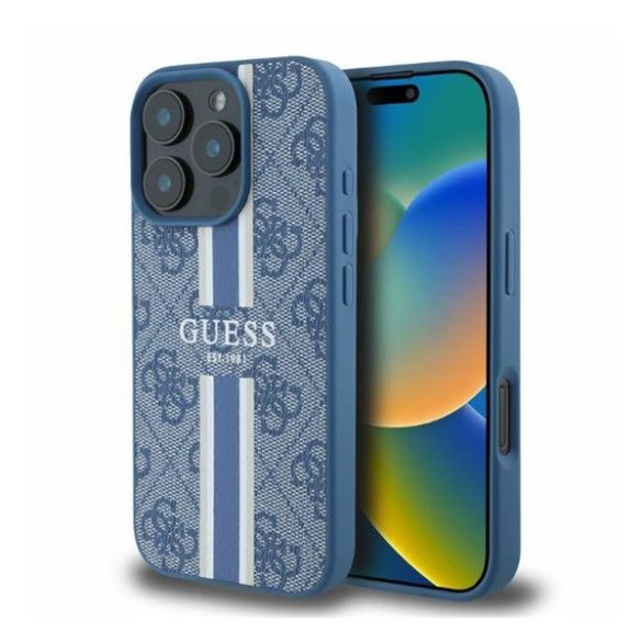 Guess 4G Printed Stripes MagSafe Apple iPhone 16 Pro Max hátlap tok, kék